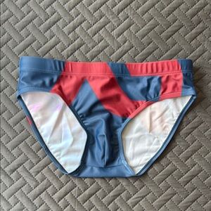 Men’s AD Blue and Red Swim Briefs size small
